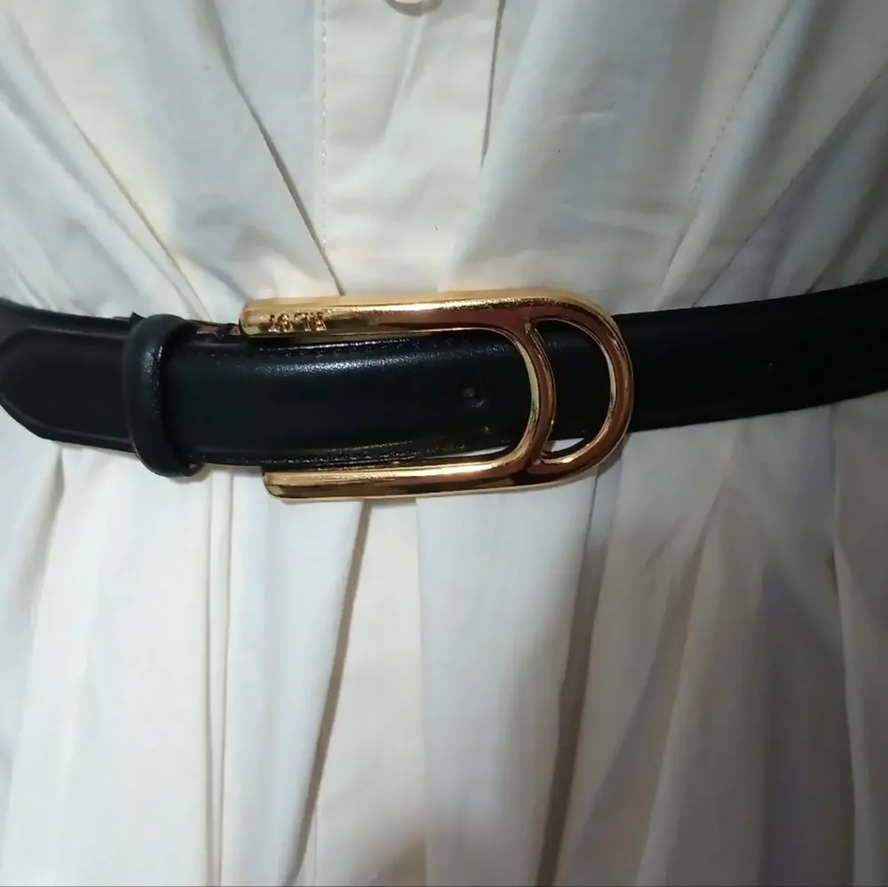 Ralph Lauren collection black leather skinny belt brass buckle small